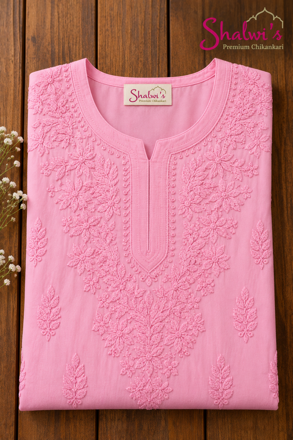Pure Modal Satin Long Kurti with Detailed Chikankari Handwork