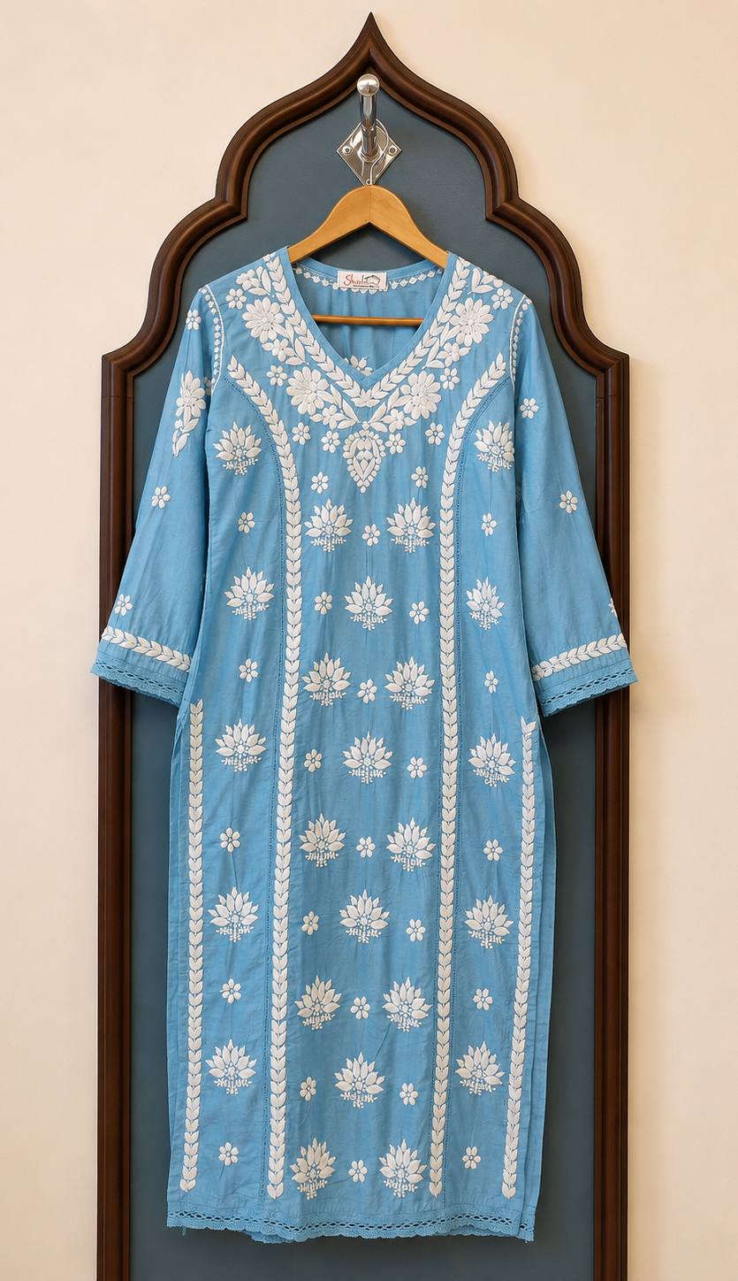 Pure Chanderi Chikankari Handcrafted Kurti