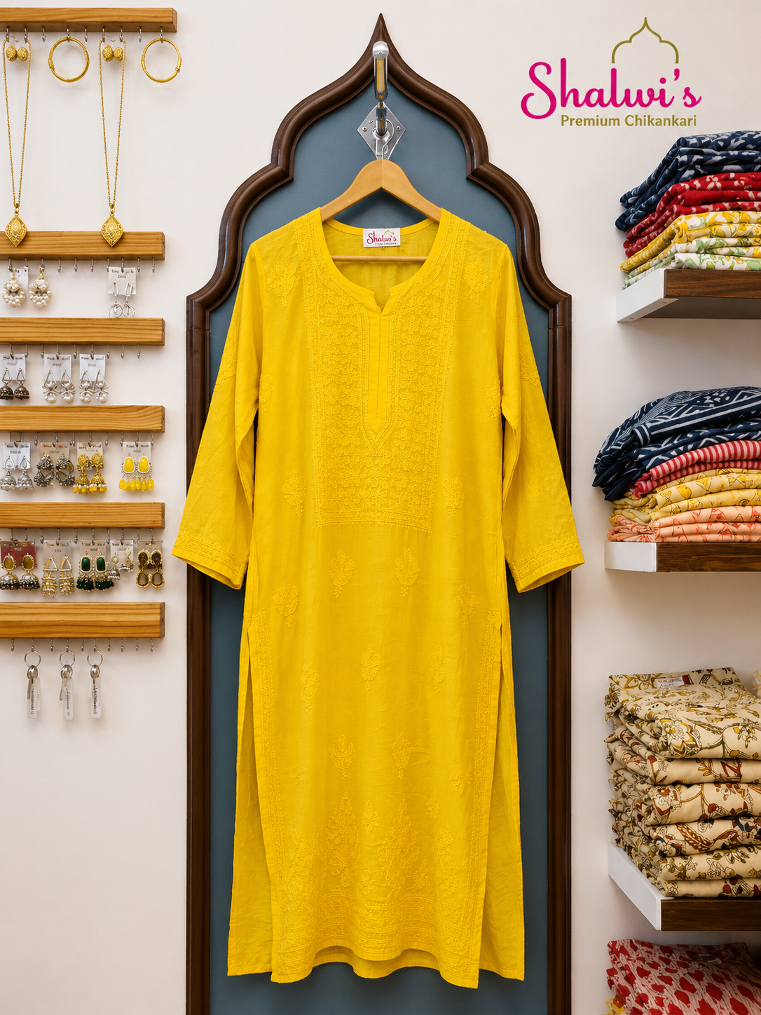 Pure Chanderi Long Kurti with Bakhiya Chikankari