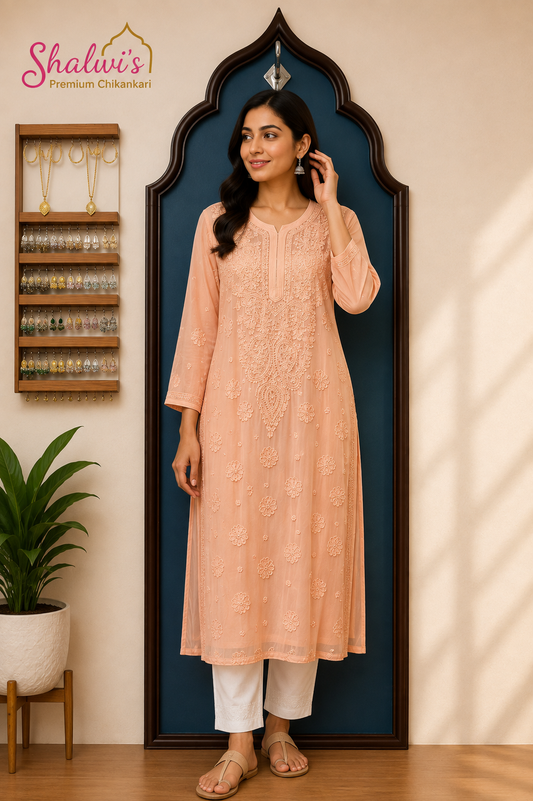 Pure Viscose Kurti with Chikankari Resham & Mukaish Work
