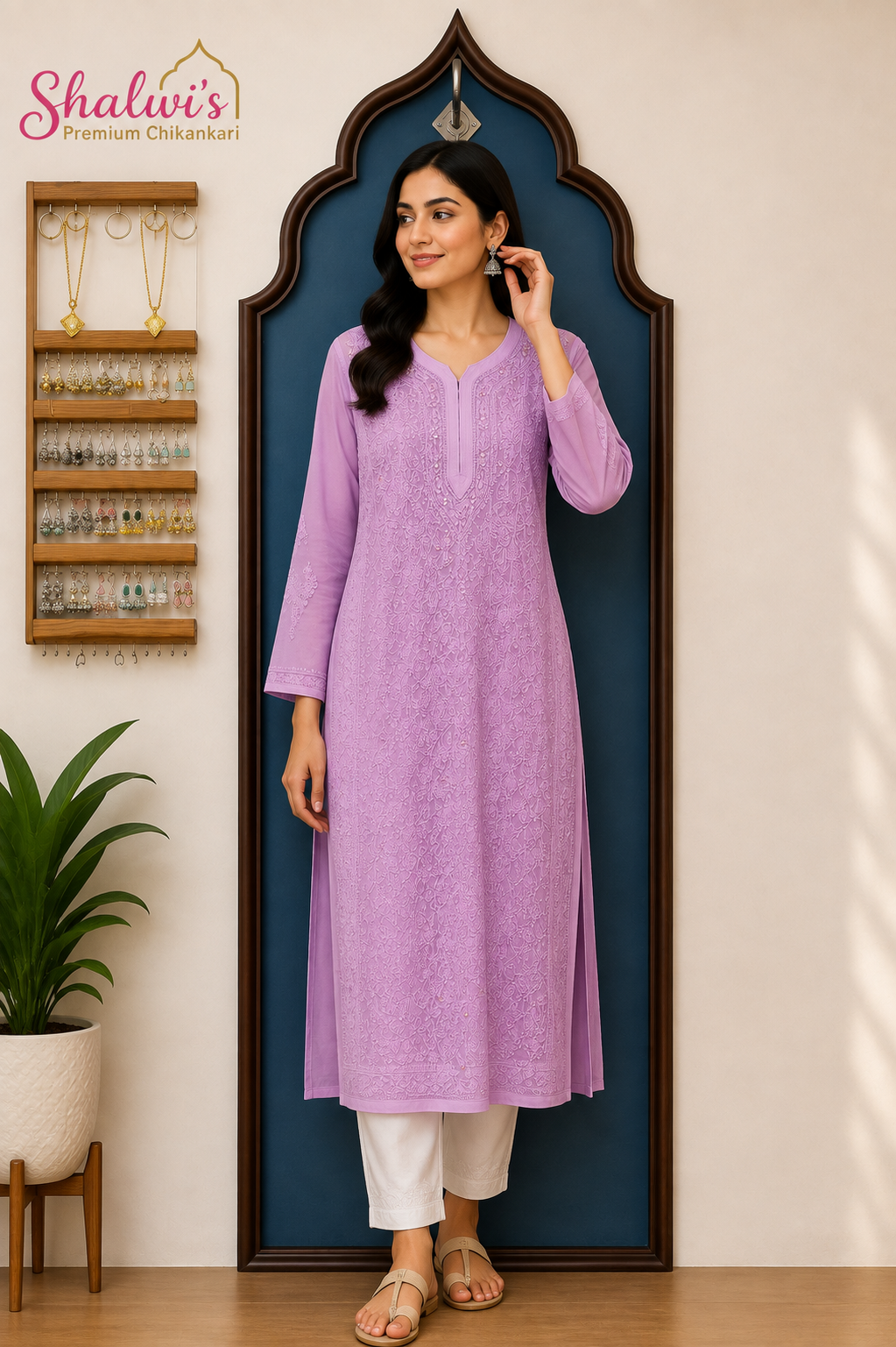 Pure Viscose Kurti with Chikankari Resham & Mukaish Work