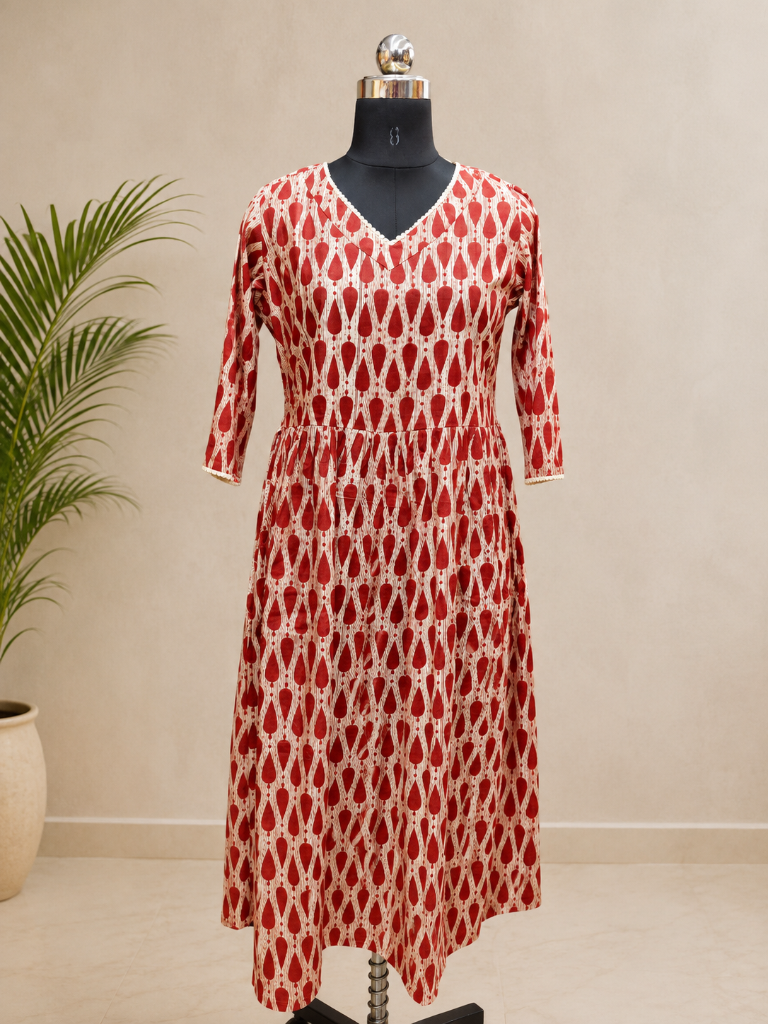 Pure Cotton Maroon Hand block Print One-Piece