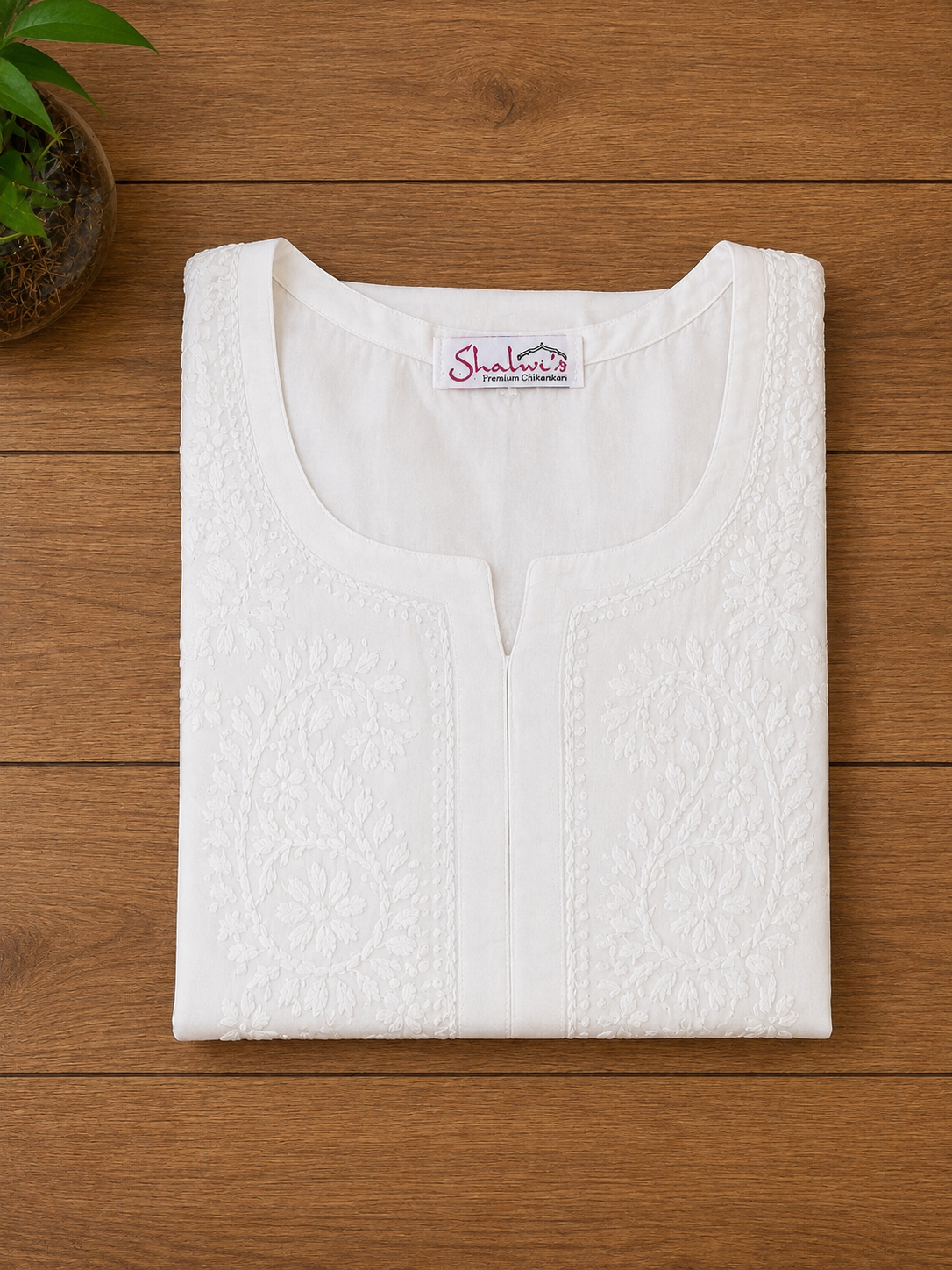 Pure Dyeable Cotton Long Kurti with Chikankari Handwork