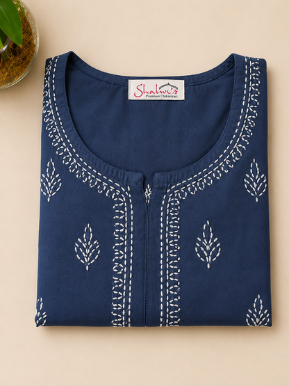 Chanderi Short Kurti with Bakhiya Chikankari