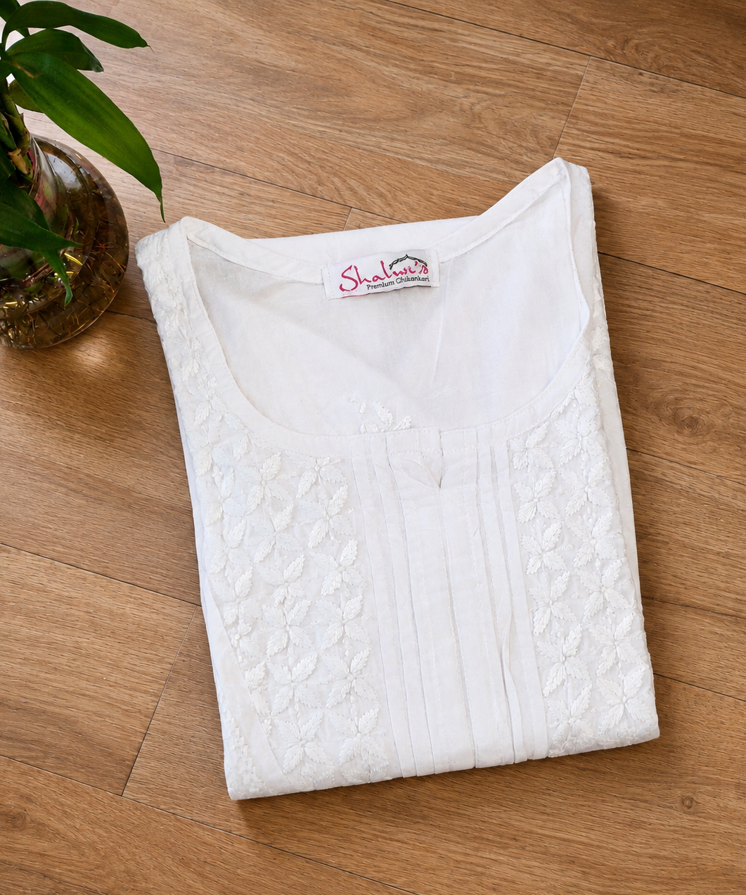 White Cotton Chikankari Long Kurti