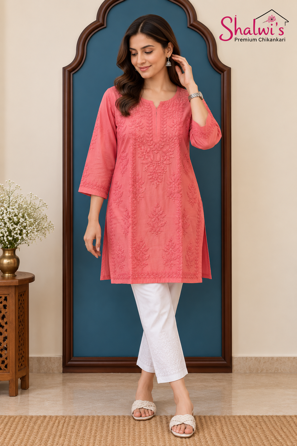 Pure Muslin Short Kurti with Detailed Chikankari Handwork
