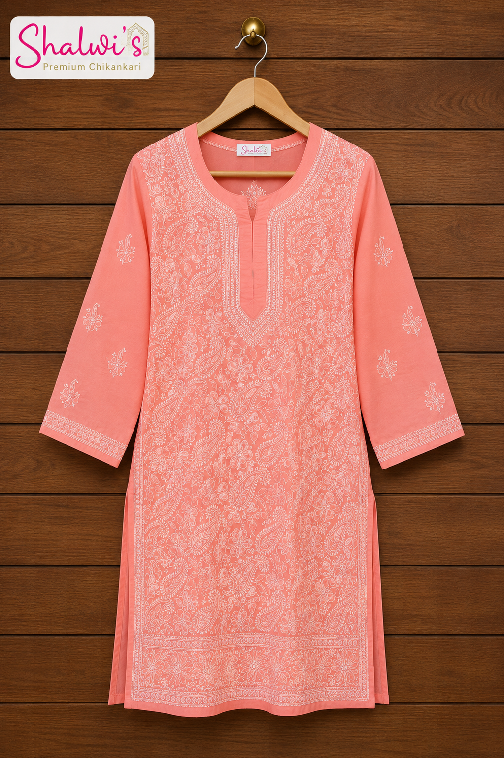 Cotton Voile Long Kurti with Chikankari Shadow Work
