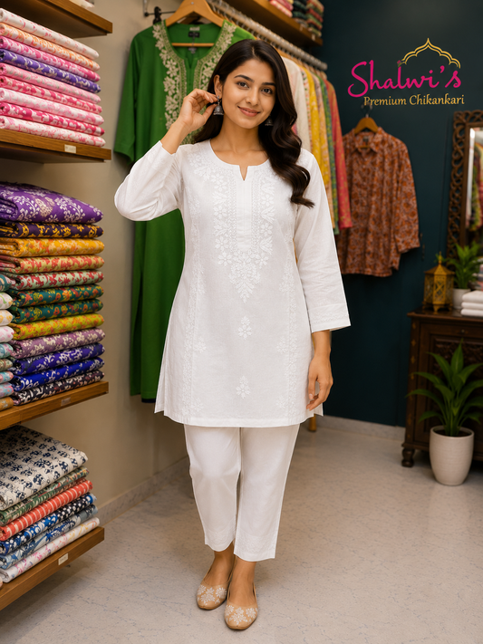 Pure Cotton Short Kurti with Chikankari Handwork