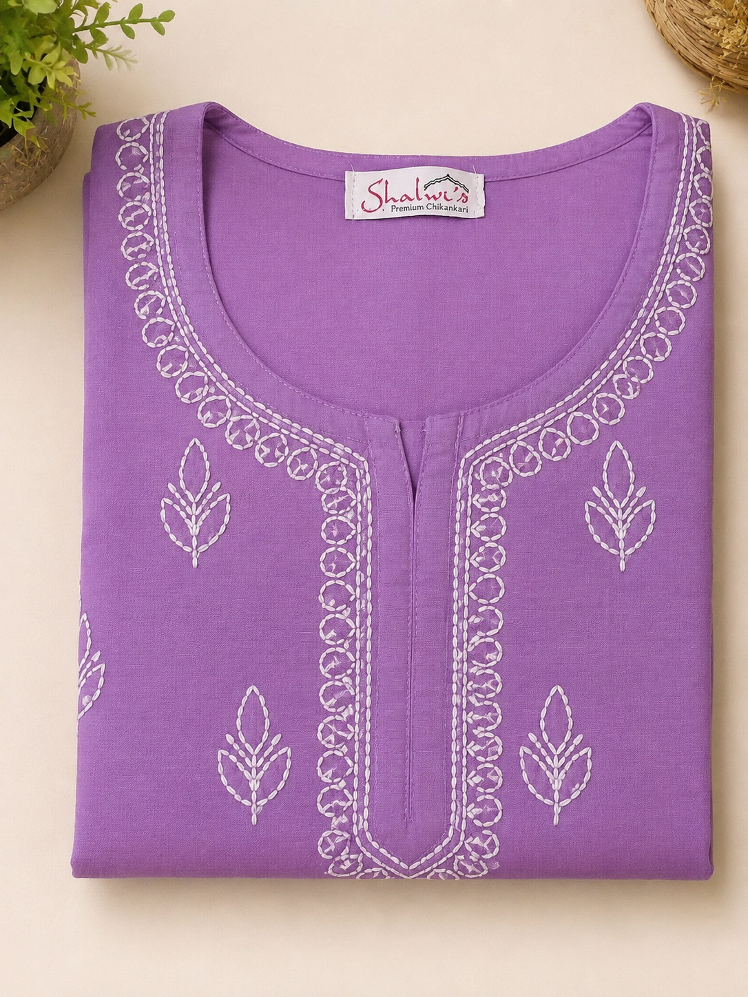 Chanderi Short Kurti with Bakhiya Chikankari
