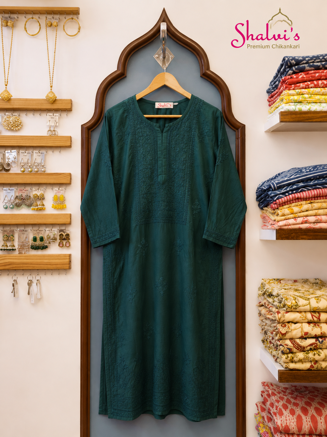 Pure Chanderi Long Kurti with Bakhiya Chikankari