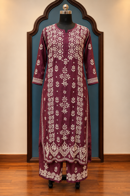 Pure Muslin 3D Chikankari handcrafted Coord Set