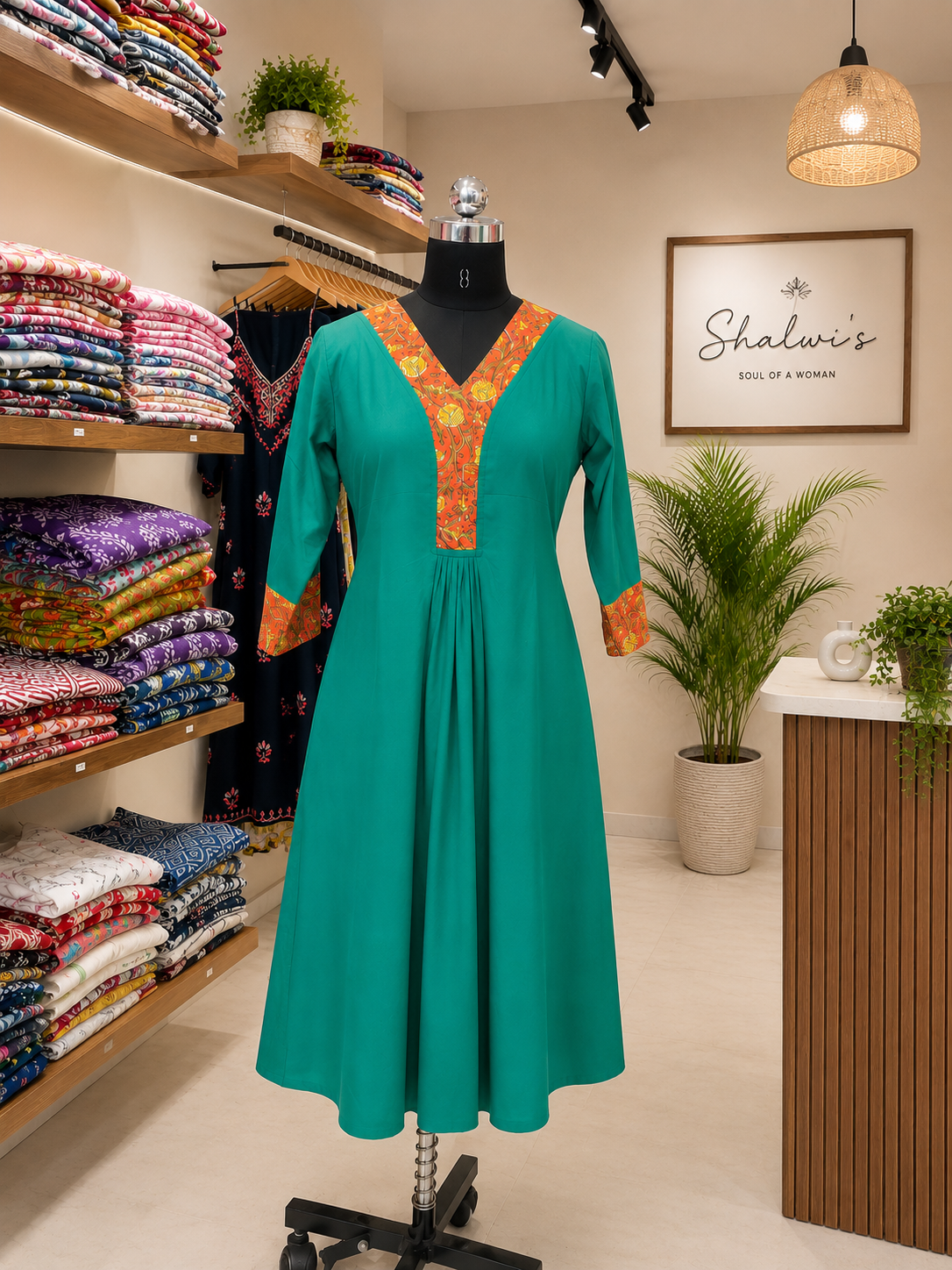 Pure Handblock Print Cotton A-Line One-Piece