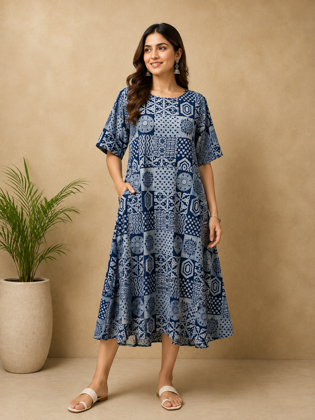 Pure Indigo Blue Hand block Print One-Piece