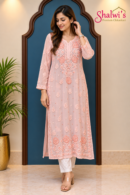 Premium Pure Viscose Long Kurti with Moti Cutdana Handwork