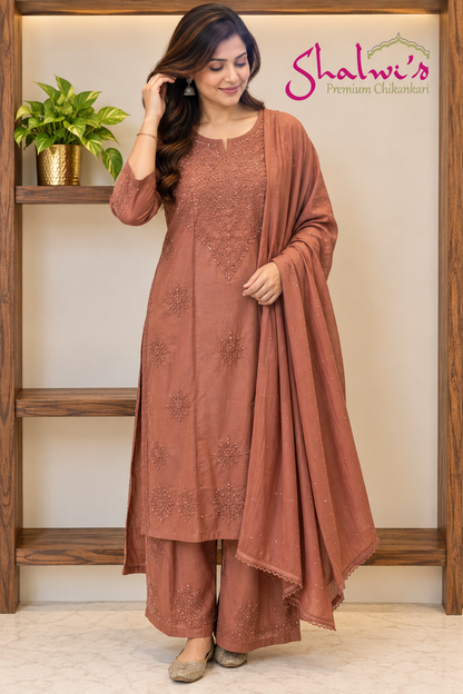 Pure Modal Co-ord Set with Authentic Mukaish & Chikankari Handwork
