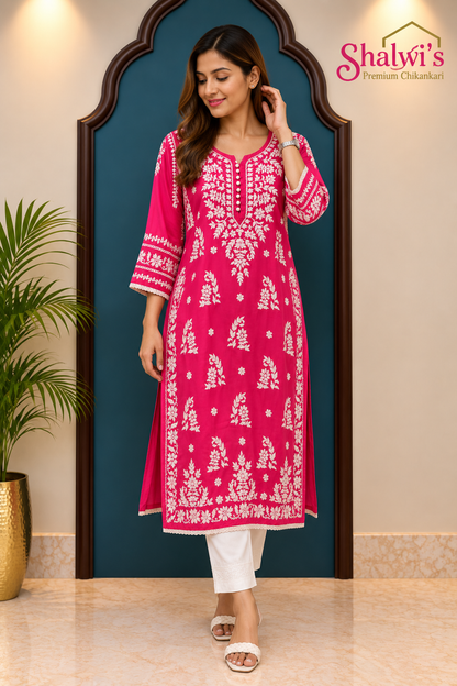 Pure Modal Long Kurti with Intricate Chikankari Handwork