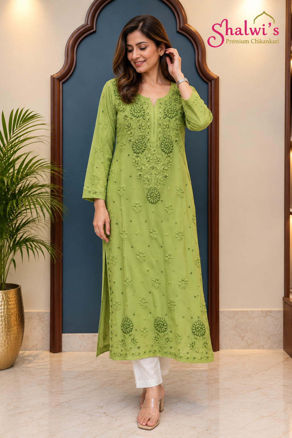 Premium Pure Viscose Long Kurti with Moti Cutdana Handwork