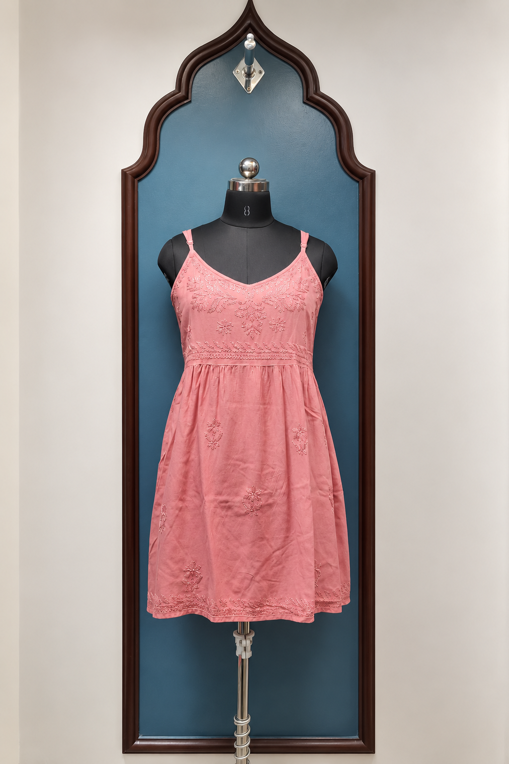 Rayon Noodle Strap Frock Kurti with Chikankari