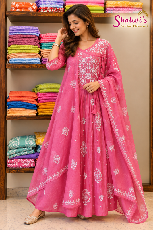 Pure Mul Chanderi Semi-Stitched Party Wear Gown