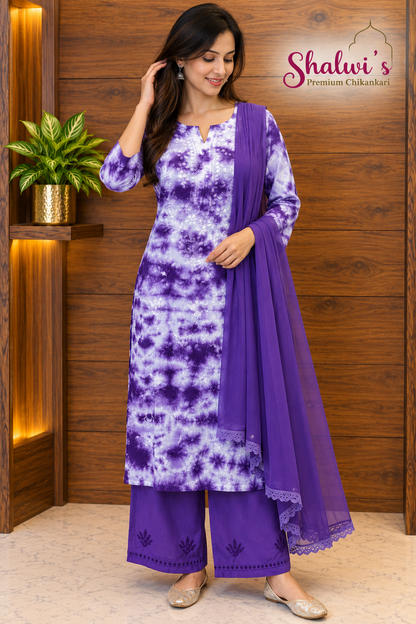 Pure Dobby Cotton Tie-Dye Co-ord Set with Dupatta