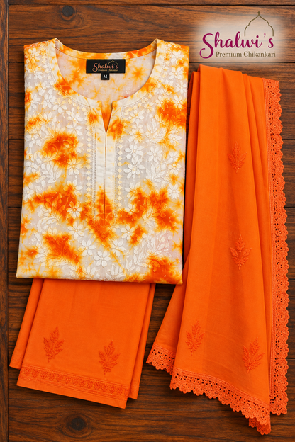 Pure Dobby Cotton Tie-Dye Co-ord Set with Dupatta