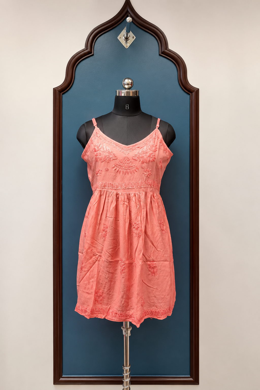 Rayon Noodle Strap Frock Kurti with Chikankari