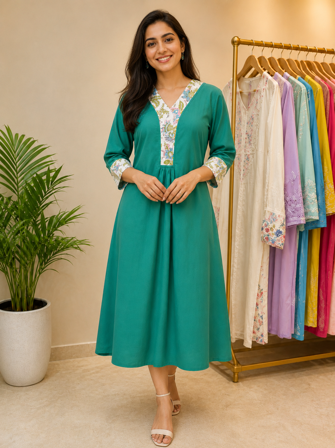 Pure Handblock Print Cotton A-Line One-Piece
