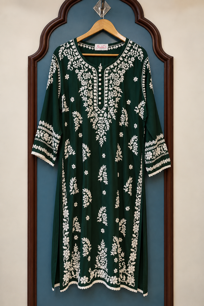 Pure Modal Long Kurti with Intricate Chikankari Handwork