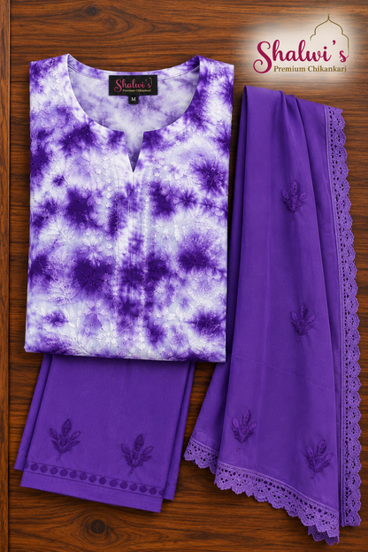 Pure Dobby Cotton Tie-Dye Co-ord Set with Dupatta
