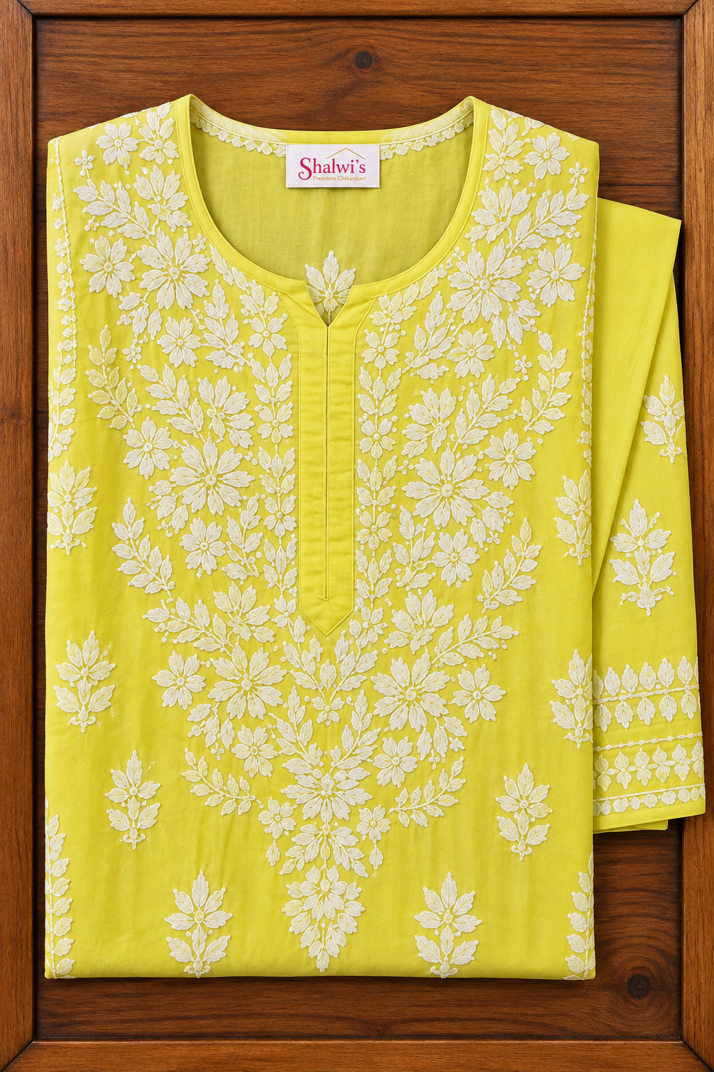 Pure Modal Satin Long Kurti with Detailed 3D Chikankari Handwork