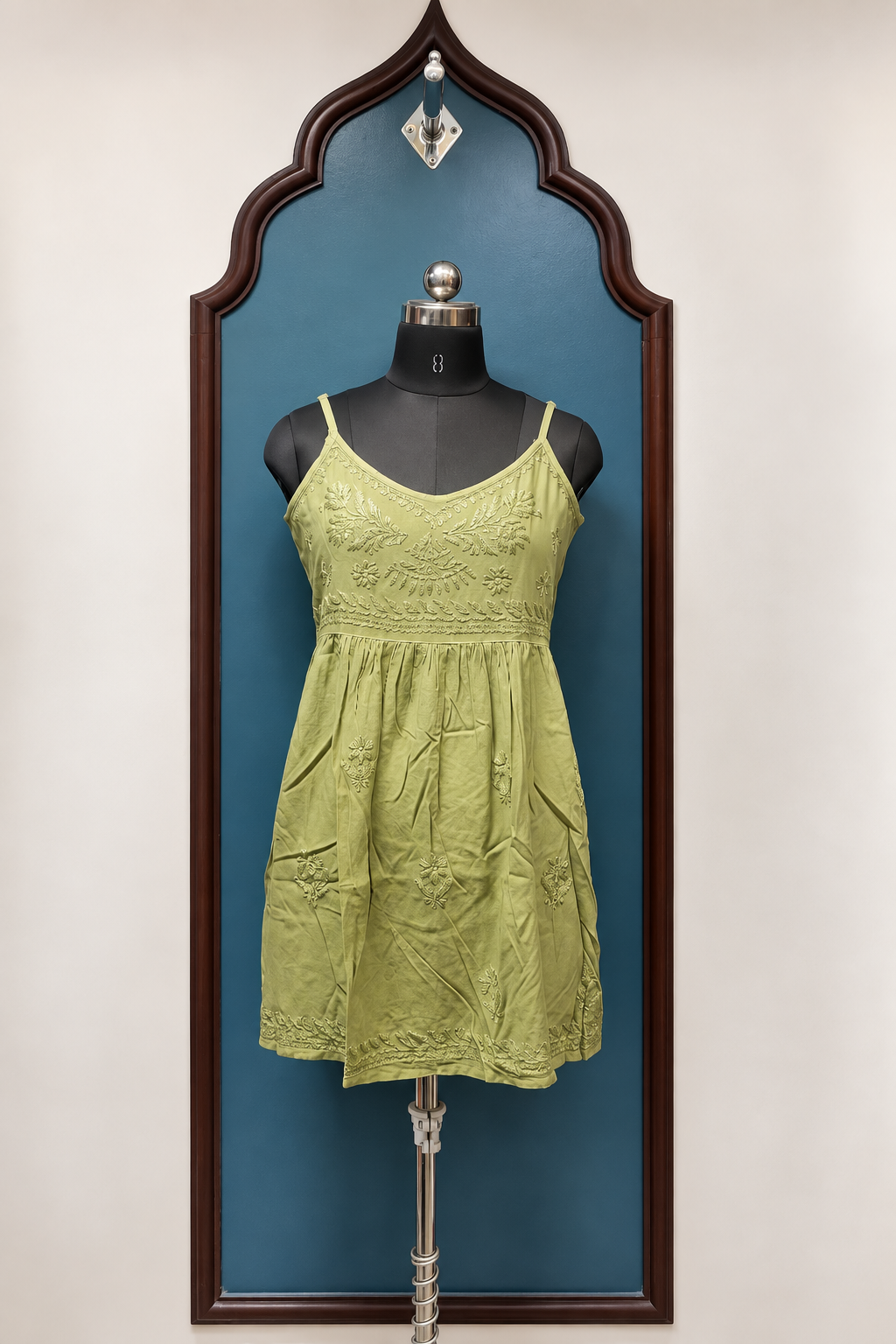 Rayon Noodle Strap Frock Kurti with Chikankari