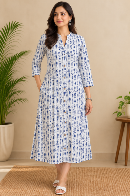 Pure Indigo Fish print Hand block One-Piece