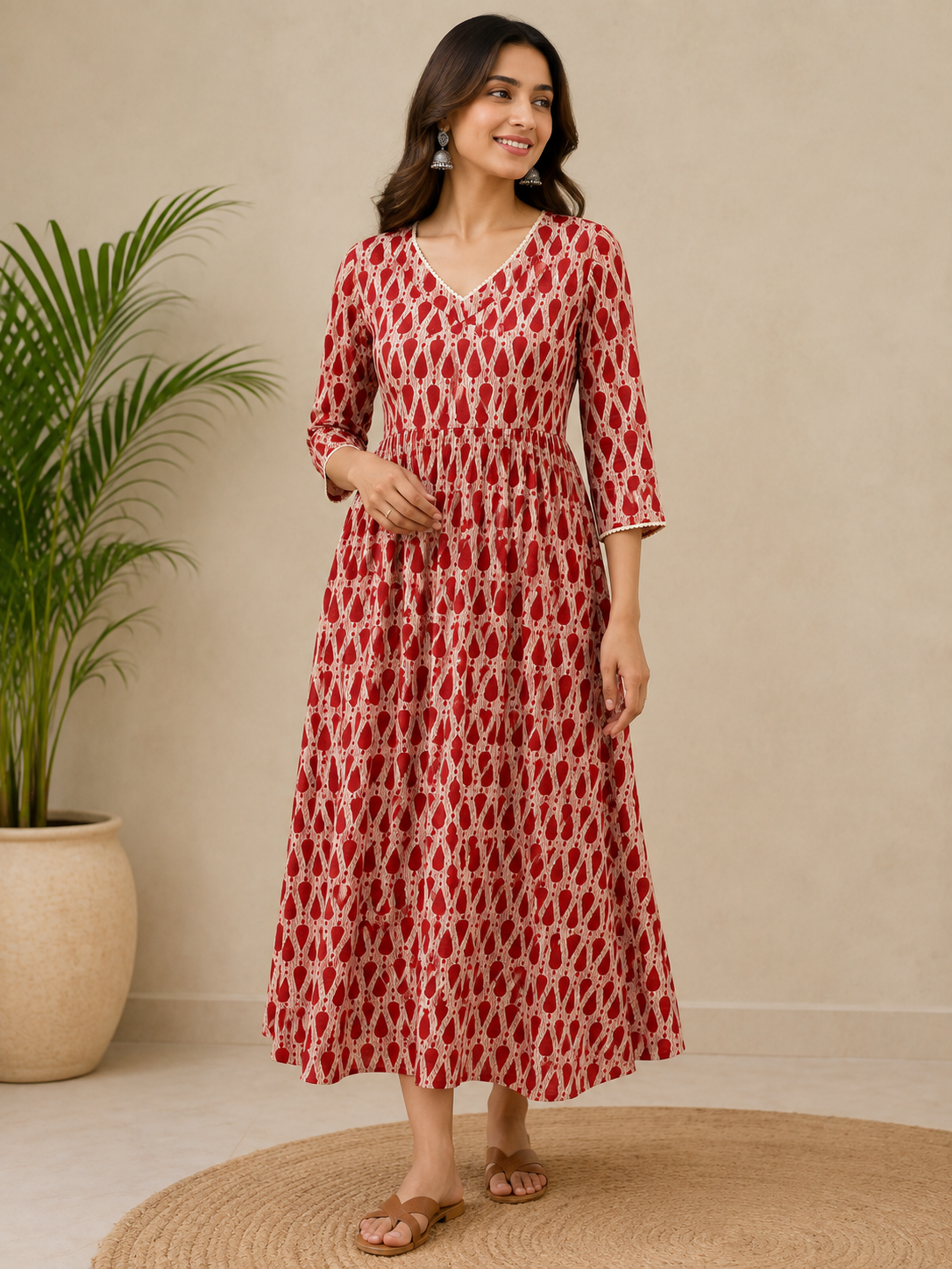 Pure Cotton Maroon Hand block Print One-Piece