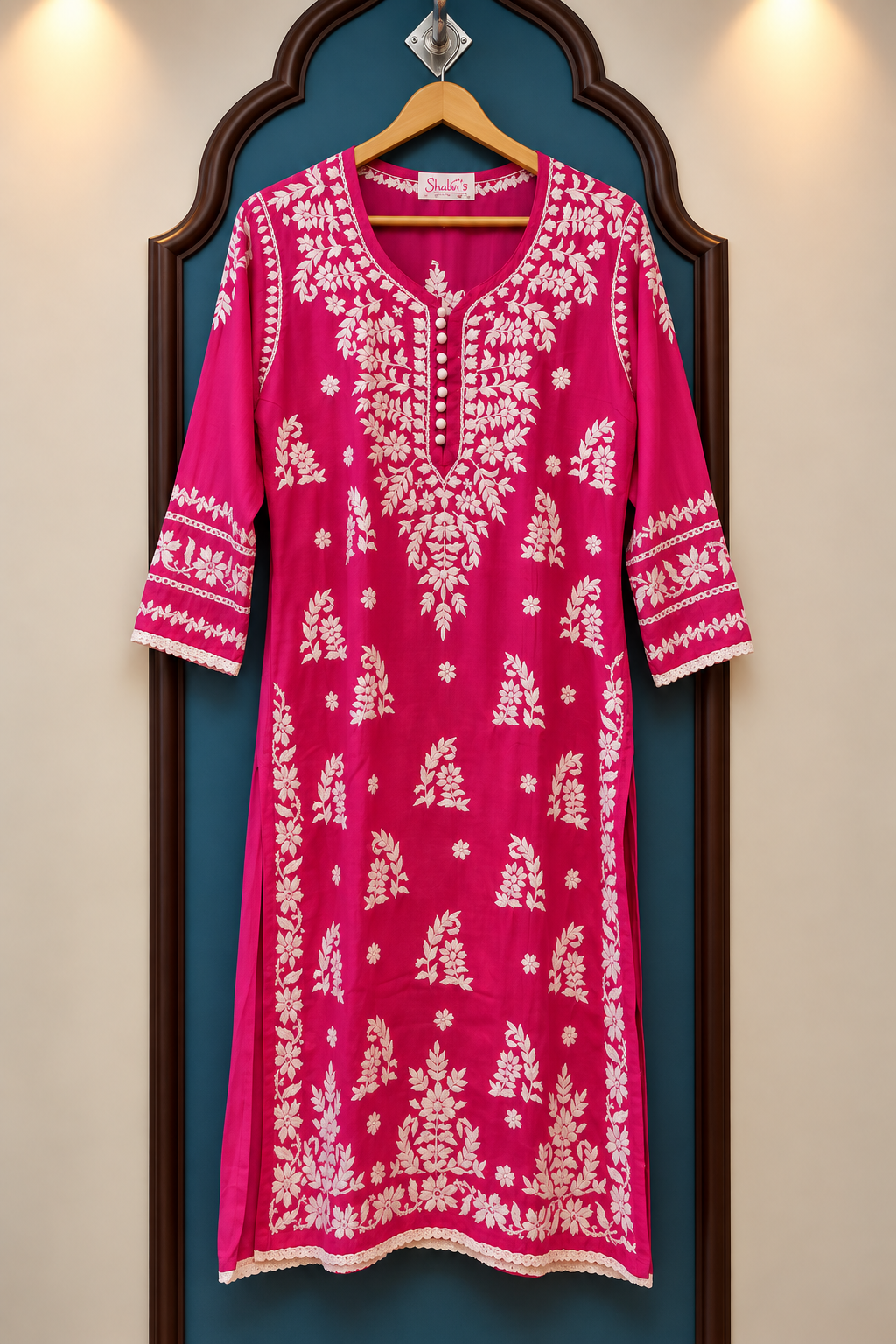 Pure Modal Long Kurti with Intricate Chikankari Handwork