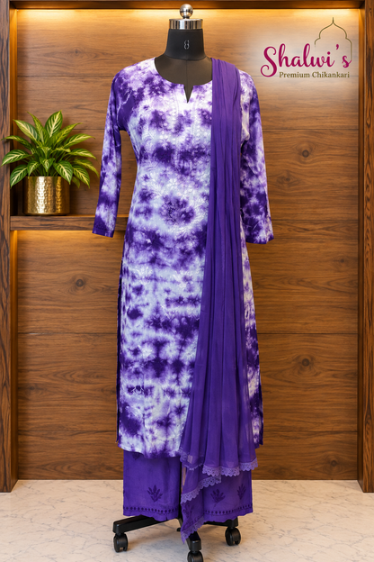 Pure Dobby Cotton Tie-Dye Co-ord Set with Dupatta