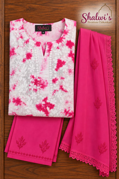Pure Dobby Cotton Tie-Dye Co-ord Set with Dupatta