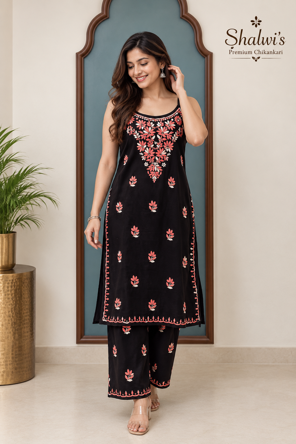 Rayon Noodle Strap Chikankari handwork Coord Set