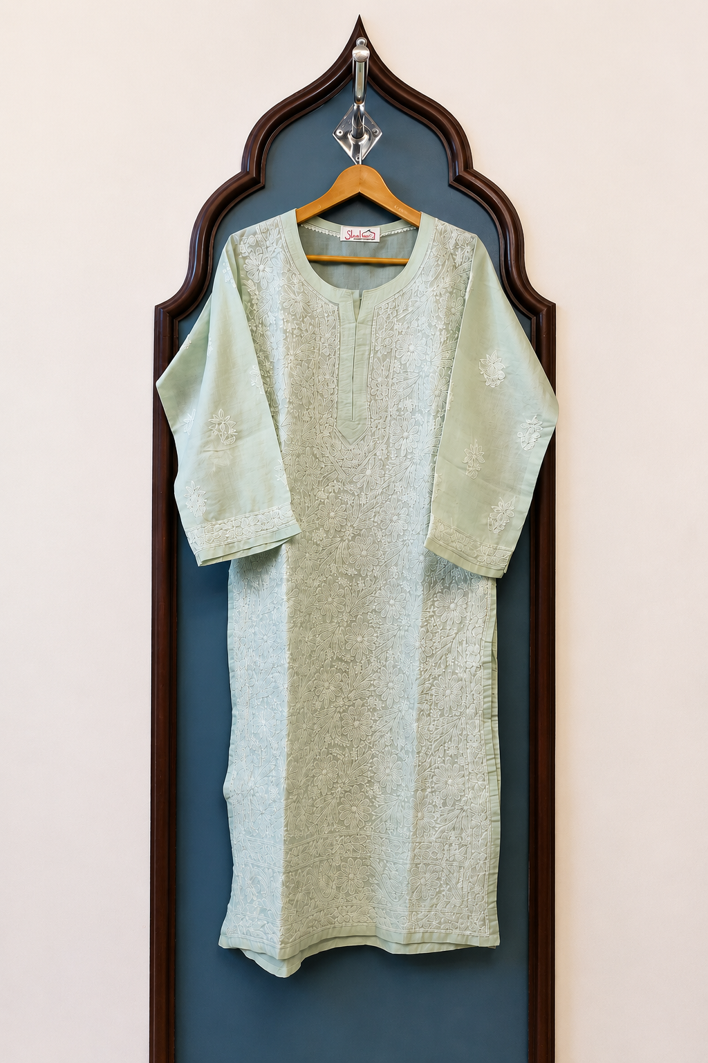 Cotton Voile Long Kurti with Chikankari Shadow Work