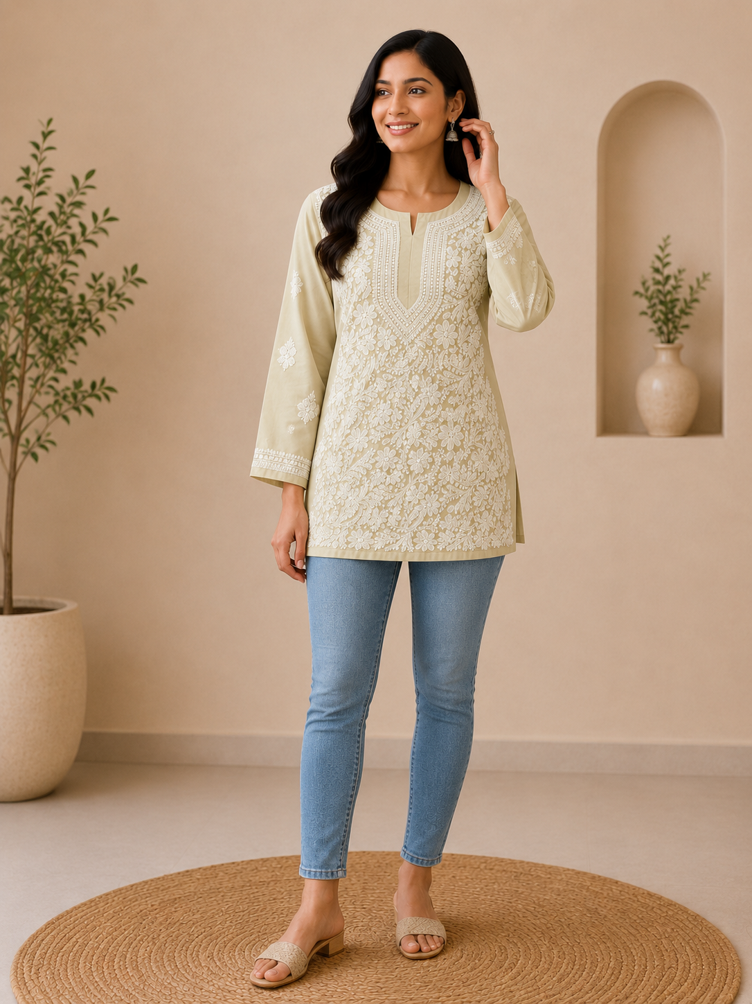Cotton Voile Short Kurti with Chikankari Shadow Work