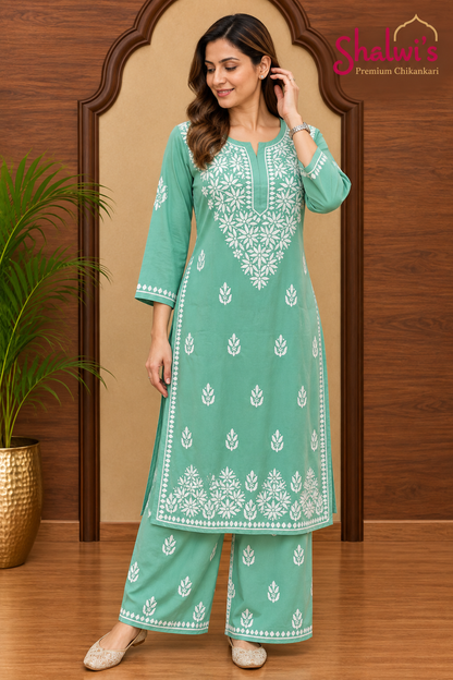 Rayon Co-ord Set with Chikankari Handwork