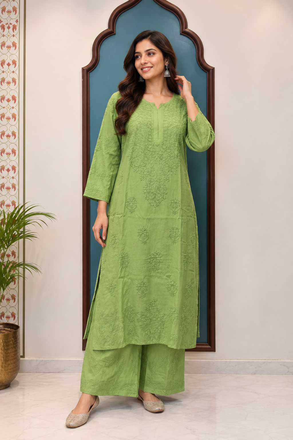 Pure Muslin Chikankari handcrafted Coord Set