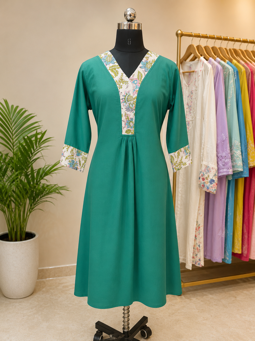 Pure Handblock Print Cotton A-Line One-Piece