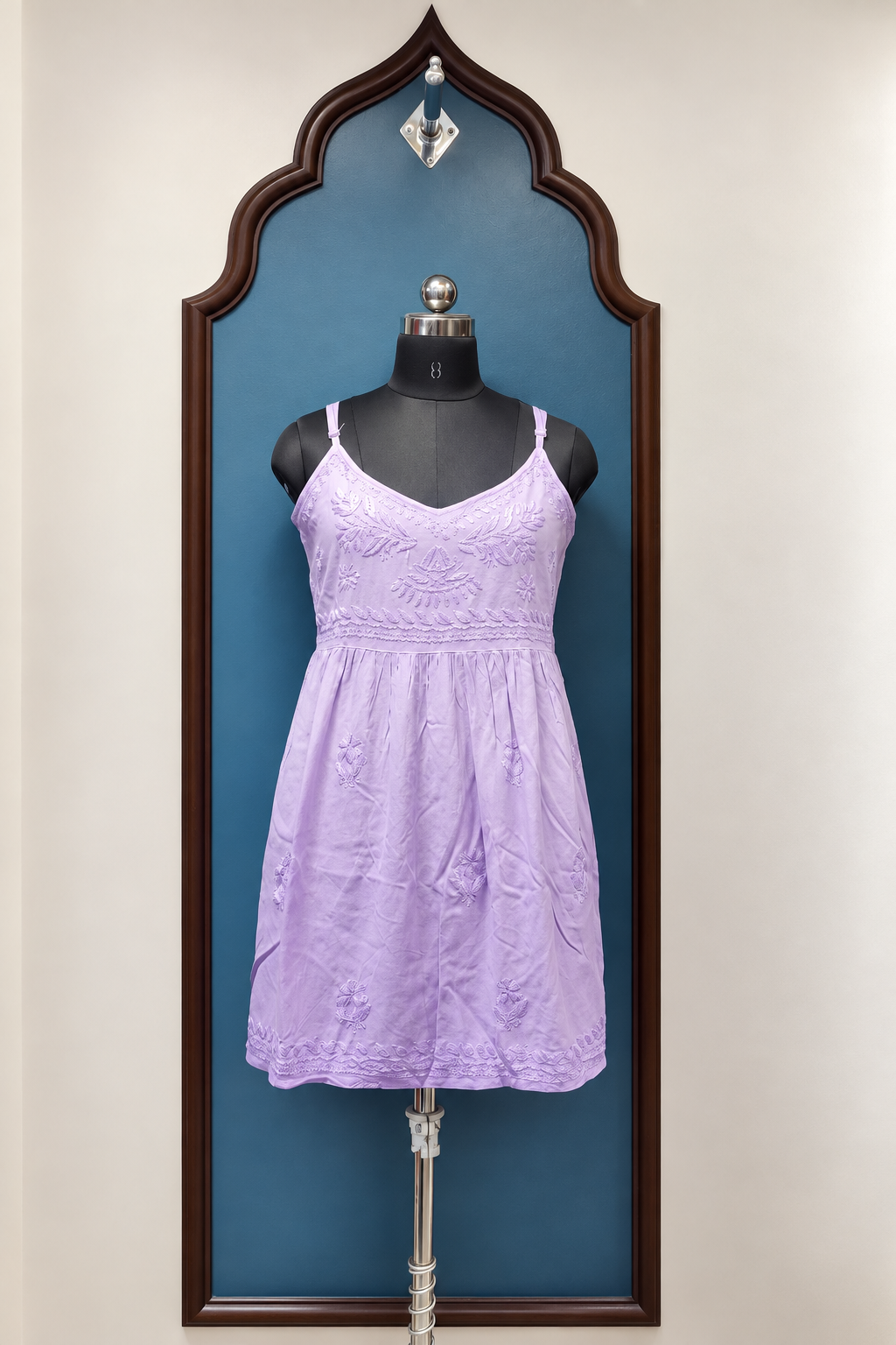 Rayon Noodle Strap Frock Kurti with Chikankari
