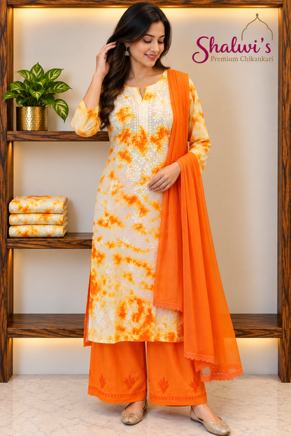 Pure Dobby Cotton Tie-Dye Co-ord Set with Dupatta