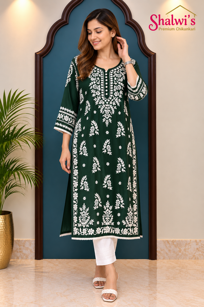 Pure Modal Long Kurti with Intricate Chikankari Handwork
