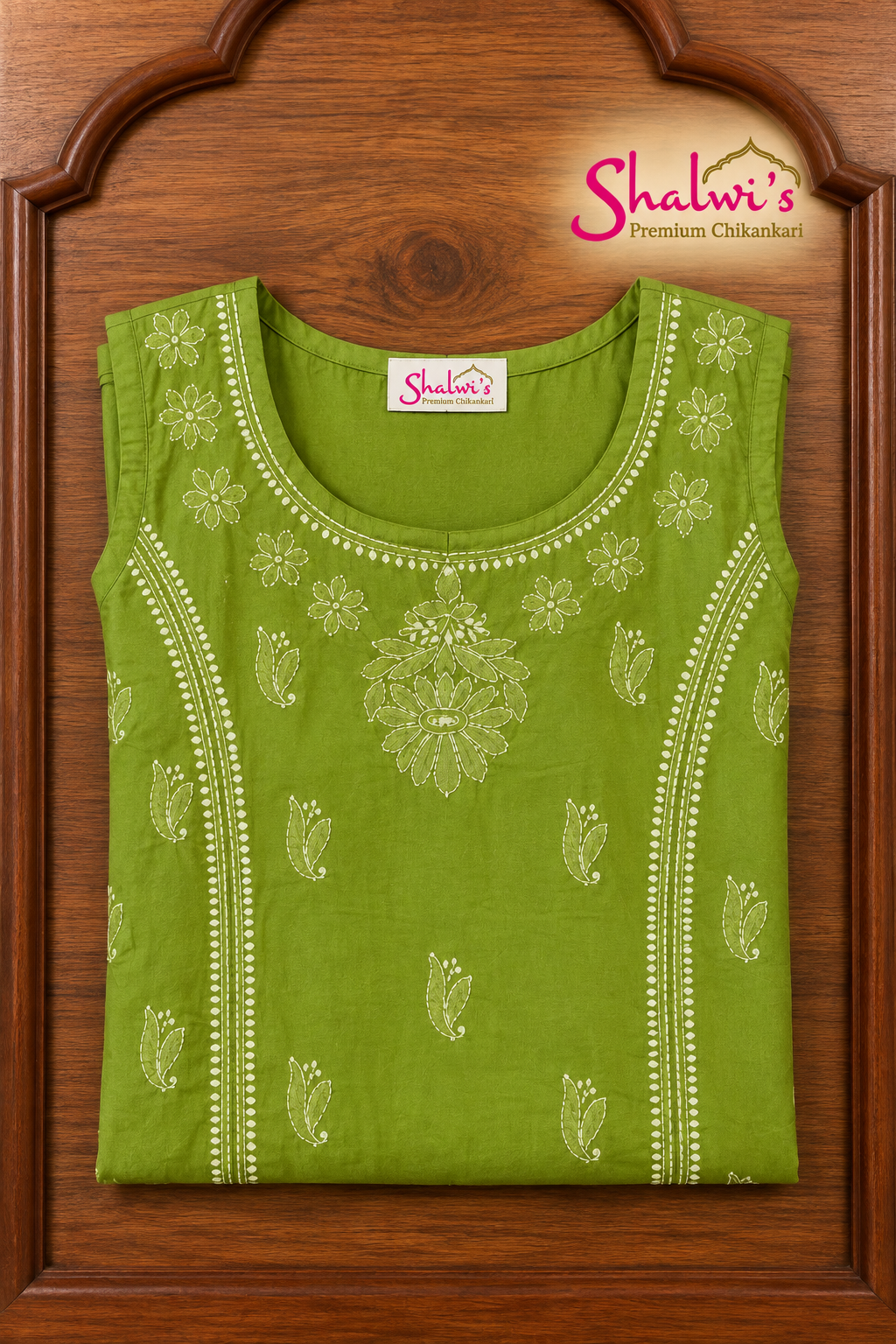 Pure Cotton Sleeveless Short Kurti with Bakhiya Chikankari