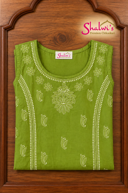 Pure Cotton Sleeveless Short Kurti with Bakhiya Chikankari