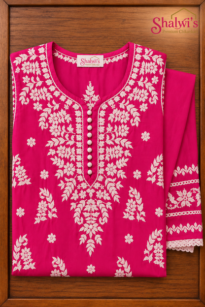 Pure Modal Long Kurti with Intricate Chikankari Handwork