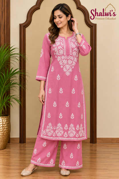Rayon Co-ord Set with Chikankari Handwork