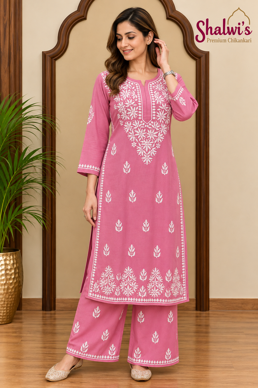 Rayon Co-ord Set with Chikankari Handwork